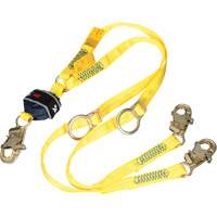 Twin-Leg Tie-Back Web Shock-Absorbing Lanyard, 6', Snap Hook Center, Snap Hook Leg Ends, Polyester Les Distributions ICE