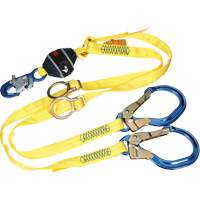 Twin-Leg Tie-Back Web Shock-Absorbing Lanyard, 6', Rebar Hook Center, Snap Hook Leg Ends, Polyester Les Distributions ICE