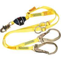 Twin-Leg Tie-Back Web Shock-Absorbing Lanyard, 6', Rebar Hook Center, Snap Hook Leg Ends, Polyester Les Distributions ICE