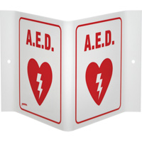 "A.E.D." V-Style Sign, 6" x 9", Acrylic, English with Pictogram Les Distributions ICE