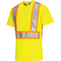 Contrast-Striped Safety T-Shirt, Polyester, Small, High Visibility Lime-Yellow Les Distributions ICE