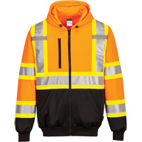 Chandail de s&eacute;curit&eacute; &agrave; capuchon avec bandes contrastantes, Petit, Noir/Orange haute visibilit&eacute; Les Distributions ICE
