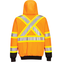 Chandail de s&eacute;curit&eacute; &agrave; capuchon avec bandes contrastantes, Petit, Noir/Orange haute visibilit&eacute; Les Distributions ICE