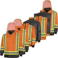 Parka de s&eacute;curit&eacute; d'hiver imperm&eacute;able 7-en-1 5056 Pioneer Yukon, Polyester, Noir/Orange haute visibilit&eacute;, T-petit Les Distributions ICE