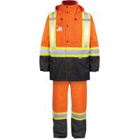 Ensemble de pluie haute visibilit&eacute; en tissu 150 deniers, Polyester, Petit, Orange haute visibilit&eacute; Les Distributions ICE