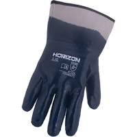 Gants bleu marine avec manchettes renforc&eacute;es &agrave; entoilage coll&eacute; Horizon, Moyen, R&ecirc;vetement Nitrile, Enveloppe en Jersey/Coton Les Distributions ICE