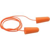 Bouchons d'oreilles coniques jetables en mousse de PU orange SEALTEC33, Avec cordon, Vrac - Boîte, 33 dB NRR, Taille unique Les Distributions ICE