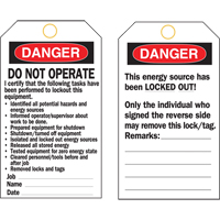 Lockout Tags, Plastic, 3" W x 5-3/4" H, English Les Distributions ICE