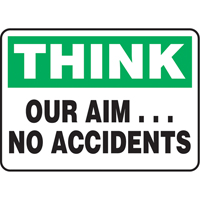 "Our Aim… No Accidents" Sign, 7" x 10", Aluminum, English Les Distributions ICE