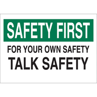"Talk Safety" Sign, 10" x 14", Aluminum, English Les Distributions ICE