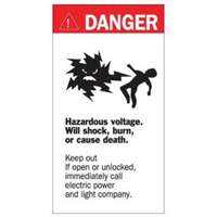 Enseigne Danger Hazardous Voltage, 8" x 4-1/2", Acrylique, Anglais avec pictogramme Les Distributions ICE