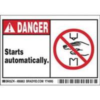 Enseigne Danger Starts Automatically, 3-1/2" x 5", Polyester, Anglais avec pictogramme Les Distributions ICE