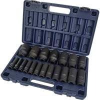 SAE Socket Set, 19 Pcs, Impact, 1/2" Drive Size, Deep Les Distributions ICE