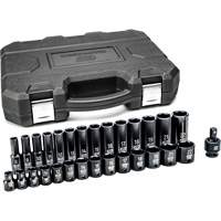 6-Point Metric Socket Set, 29 Pcs, Impact, 3/8" Drive Size, Deep Les Distributions ICE