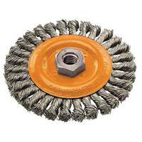 Brosse rotative &agrave; fils nou&eacute;s large, Dia. 4", Fils 0,02", Arbre 5/8"-11, Acier Les Distributions ICE