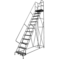 Escabeaux roulants &agrave; dessus profond, 13 marches, Largeur de la marche 24", Hauteur de la plateforme 130", Acier Les Distributions ICE