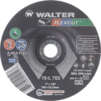 Meules &agrave; moyeu d&eacute;port&eacute; Flexcut, 7", 36 Grain, Oxyde d'aluminium, 7/8", 8600 Tr/min, Type 29 Les Distributions ICE