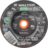 Meule FLEXCUT MILL SCALE, 4-1/2", 36 Grain, Oxyde d'aluminium, 5/8"-11, 13 300 Tr/min, Type 29 Les Distributions ICE