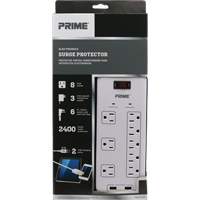 Limiteurs de surtension avec chargeur USB, 8 Prises, 2400 J, 1875 W, Cordon 6' Les Distributions ICE