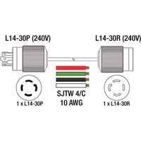 Generator Extension Cord with Quad Tap, Outdoor, 10 AWG, 30 A, 4 Outlet(s), 25' Les Distributions ICE