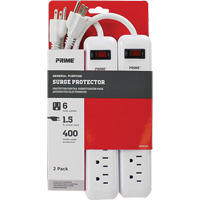 Barre multiprise limiteur de surtension, paquet de 2, 6 Prises, 400 J, 1875 W, Cordon 1,5' Les Distributions ICE